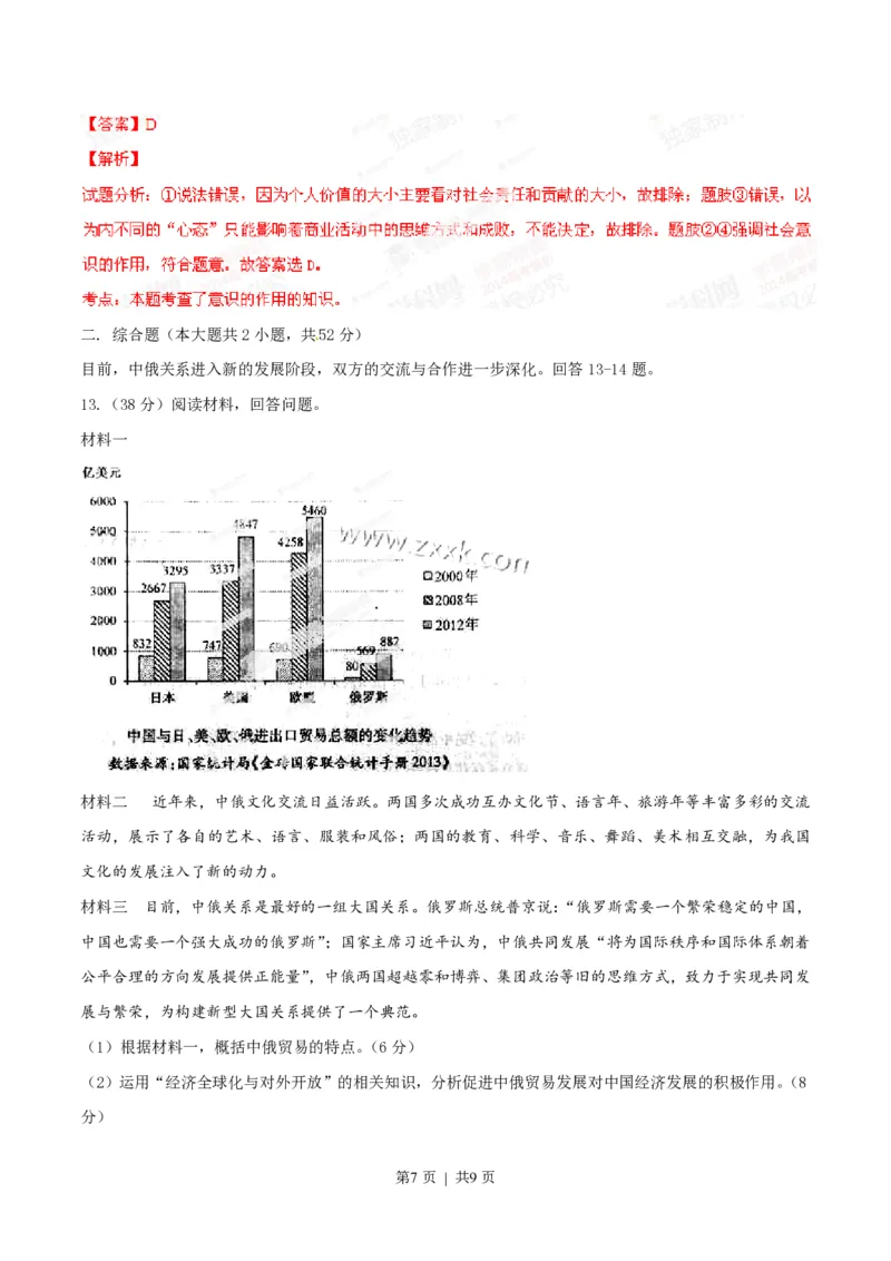 2014年高考政治试卷（重庆）（解析卷）_政治历年高考真题_新&middot;PDF版2008-2025&middot;高考政治真题_政治（按省份分类）2008-2025_2012-2020_2022-2024&middot;（重庆）政治高考真题