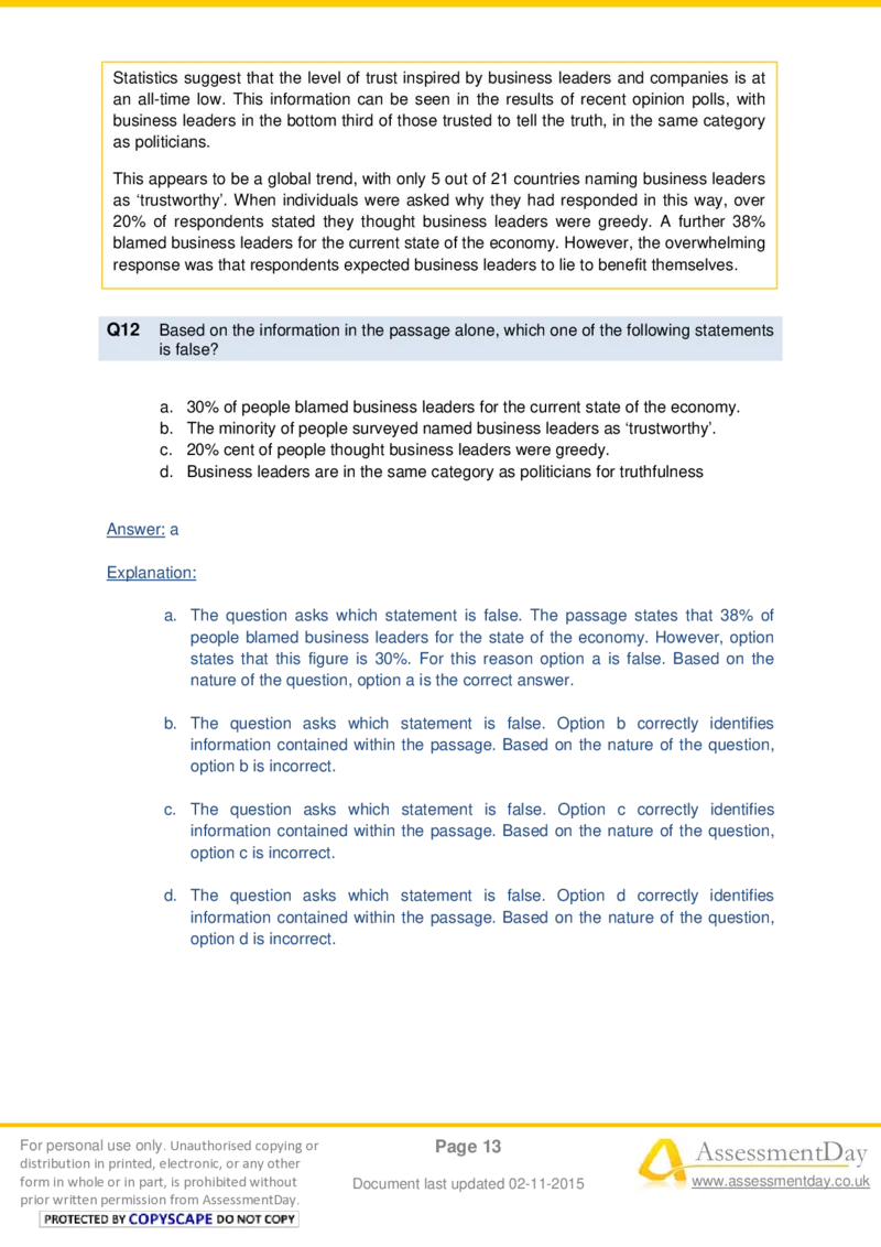 VerbalComprehensionTest3-Solutions_2025春招题库汇总_十大行测题库_2023年十大热门题库更新中_05、TalentQ汇总_TalentQ测试题（适合大多数外资银行以及其他企业）_VerbalReasoning