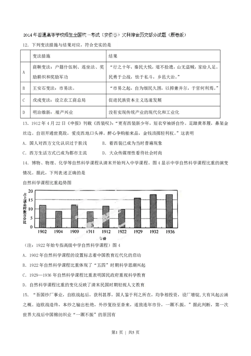 2014年高考历史试卷（安徽）（空白卷）_历史历年高考真题_新&middot;PDF版2008-2025&middot;高考历史真题_历史（按试卷类型分类）2008-2025_自主命题卷&middot;历史（2008-2025）