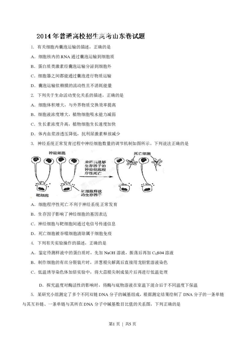 2014年高考生物试卷（山东）（空白卷）_生物历年高考真题_新&middot;PDF版2008-2025&middot;高考生物真题_生物（按省份分类）2008-2025_2008-2025&middot;（山东）生物高考真题