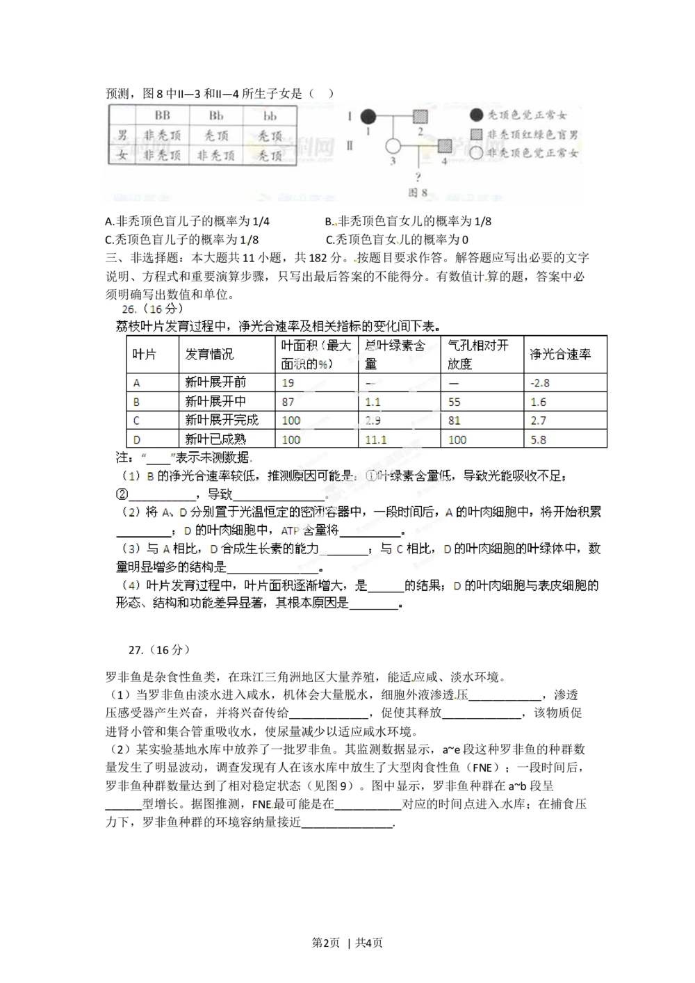 2012年高考生物试卷（广东）（空白卷）_生物历年高考真题_新&middot;Word版2008-2025&middot;高考生物真题_生物（按年份分类）2008-2025_2012&middot;高考生物真题