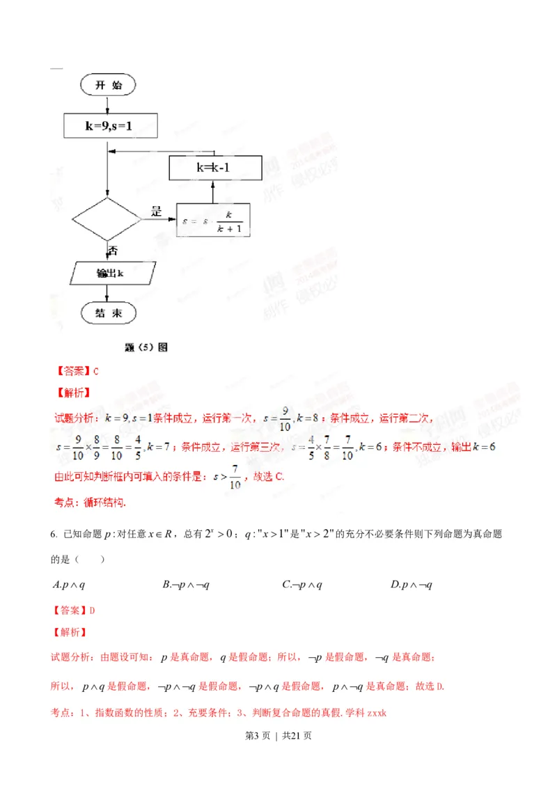 2014年高考数学试卷（理）（重庆自主命题）（解析卷）_历年高考真题合集_数学历年高考真题_新&middot;PDF版2008-2025&middot;高考数学真题_数学（按省份分类）2008-2025_2012-2025&middot;（重庆）数学高考真题