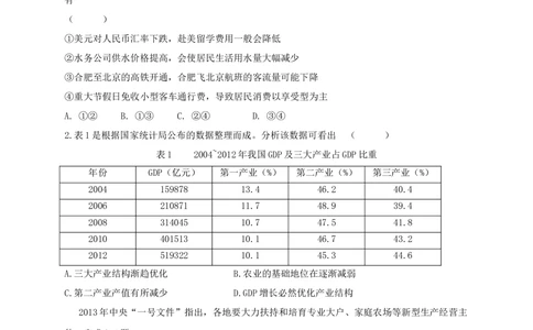 2013年高考政治试卷（安徽）（空白卷）_政治历年高考真题_新&middot;Word版2008-2025&middot;高考政治真题_政治（按年份分类）2008-2025_2013&middot;政治高考真题