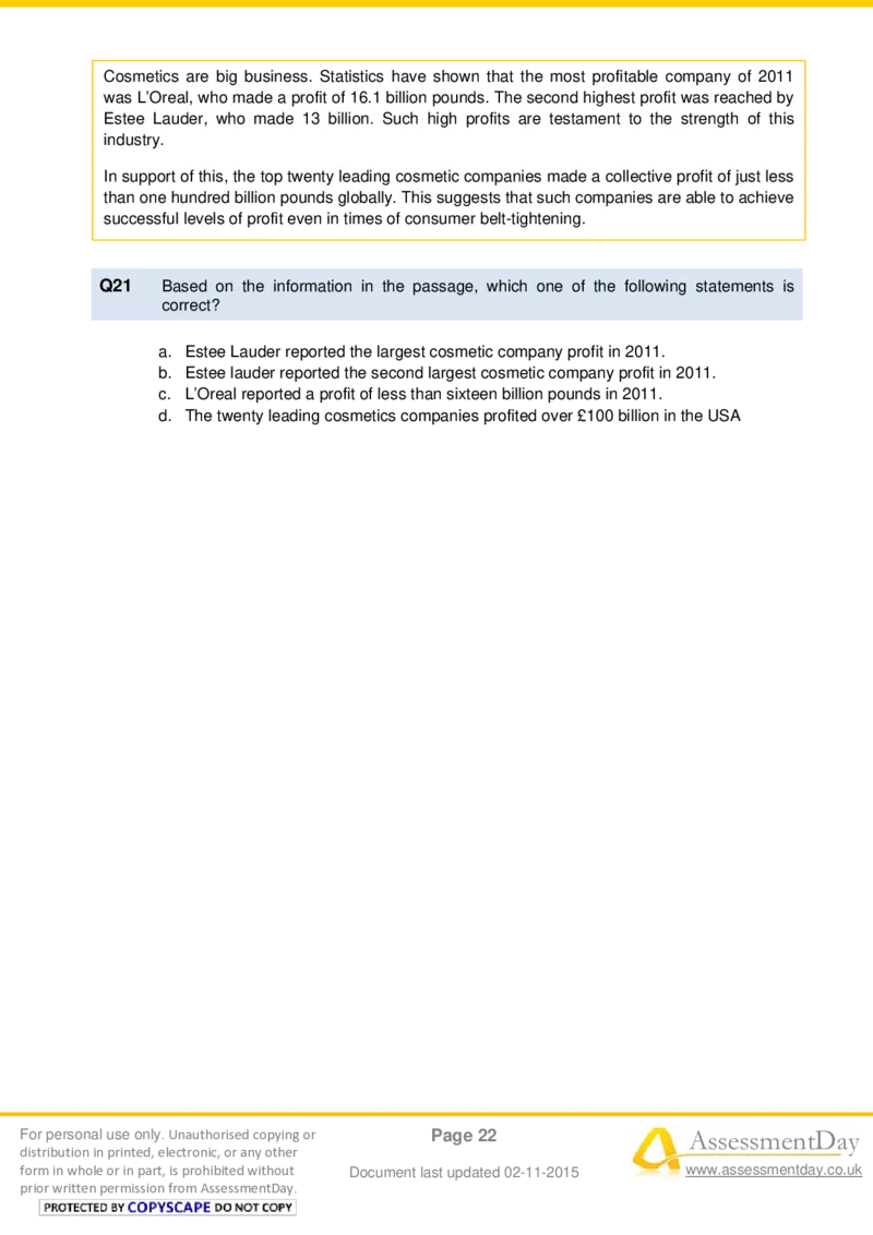VerbalComprehensionTest3-Questions_2025春招题库汇总_十大行测题库_2023年十大热门题库更新中_05、TalentQ汇总_TalentQ测试题（适合大多数外资银行以及其他企业）_VerbalReasoning