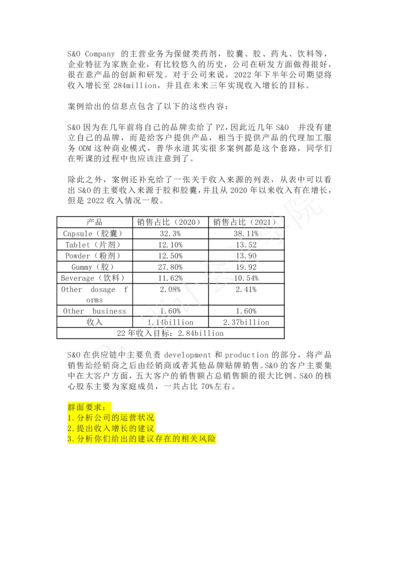 S&O保健品企业_2025春招题库汇总_四大case题库_2023四大面试资料（免费更新3个月）_普华_2023case（最新）