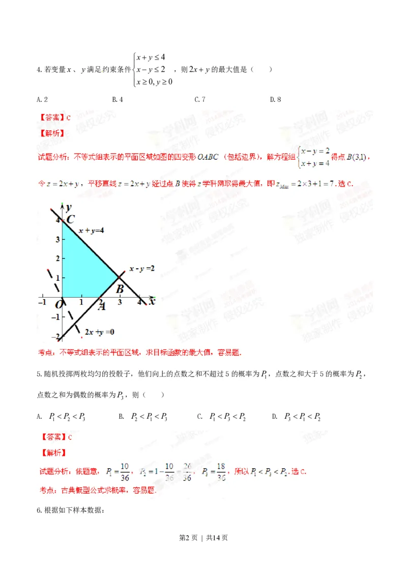 2014年高考数学试卷（文）（湖北）（解析卷）_历年高考真题合集_数学历年高考真题_新&middot;PDF版2008-2025&middot;高考数学真题_数学（按年份分类）2008-2025_2014&middot;高考数学真题