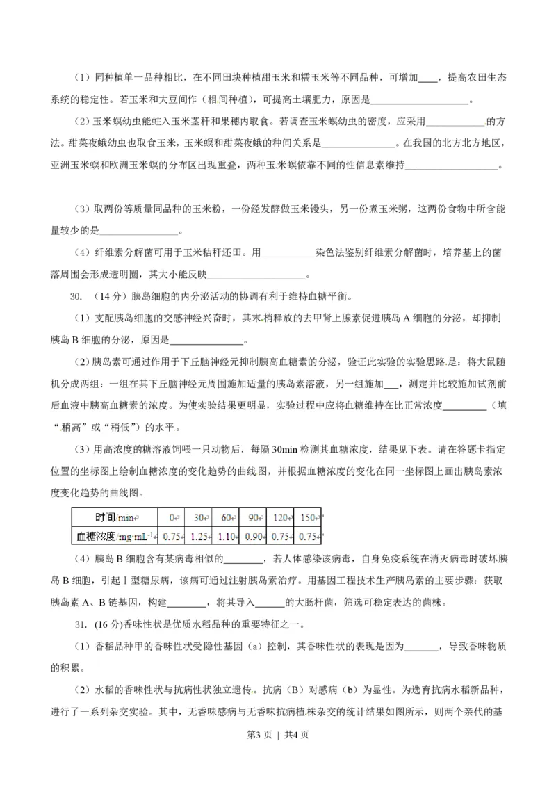 2014年高考生物试卷（安徽）（空白卷）_生物历年高考真题_新&middot;PDF版2008-2025&middot;高考生物真题_生物（按试卷类型分类）2008-2025_自主命题卷&middot;生物（2008-2025）