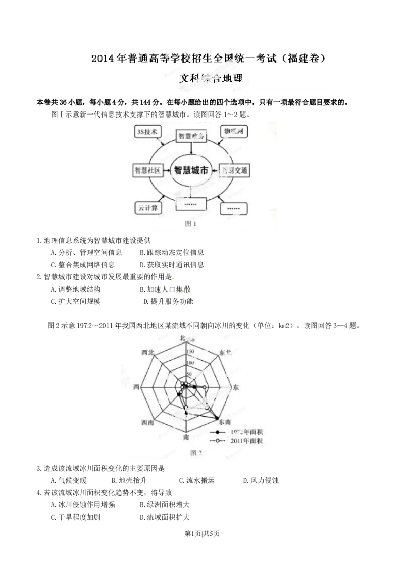 2014年高考地理试卷（福建）（空白卷）_地理历年高考真题_新&middot;Word版2008-2025&middot;高考地理真题_地理（按年份分类）2008-2025_2014&middot;地理高考真题