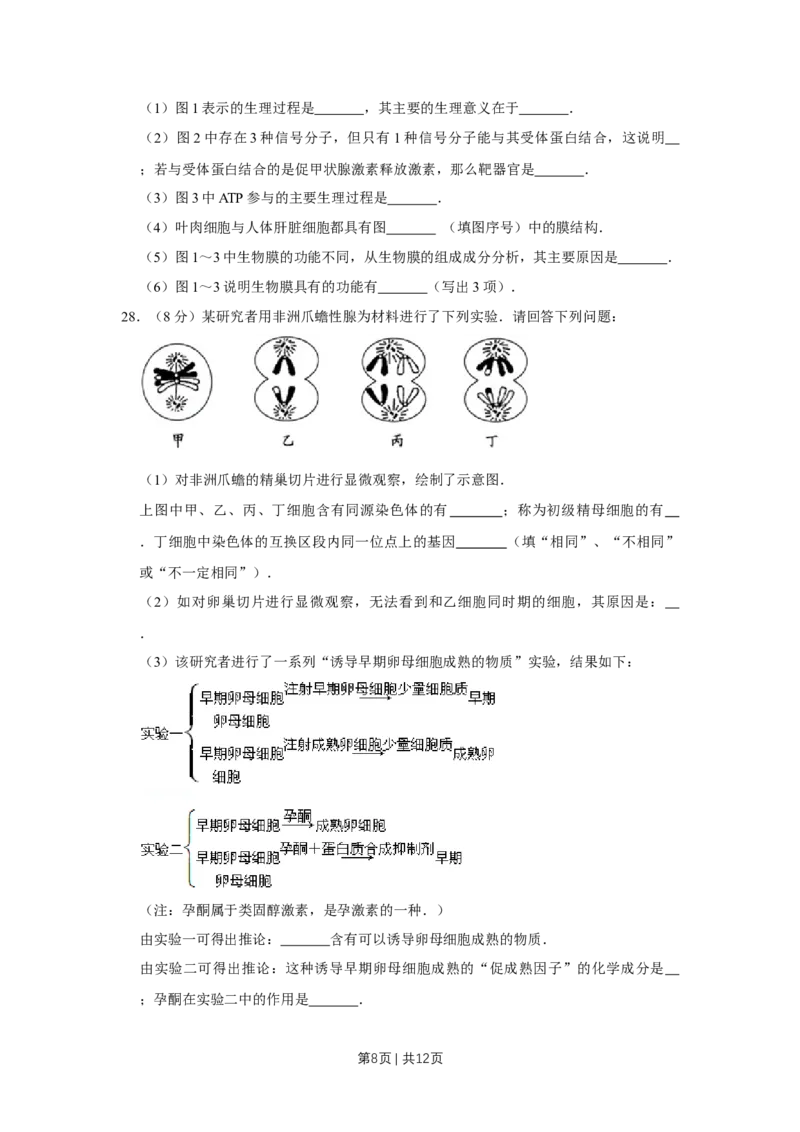 2014年高考生物试卷（江苏）（空白卷）_生物历年高考真题_新&middot;Word版2008-2025&middot;高考生物真题_生物（按年份分类）2008-2025_2014&middot;高考生物真题