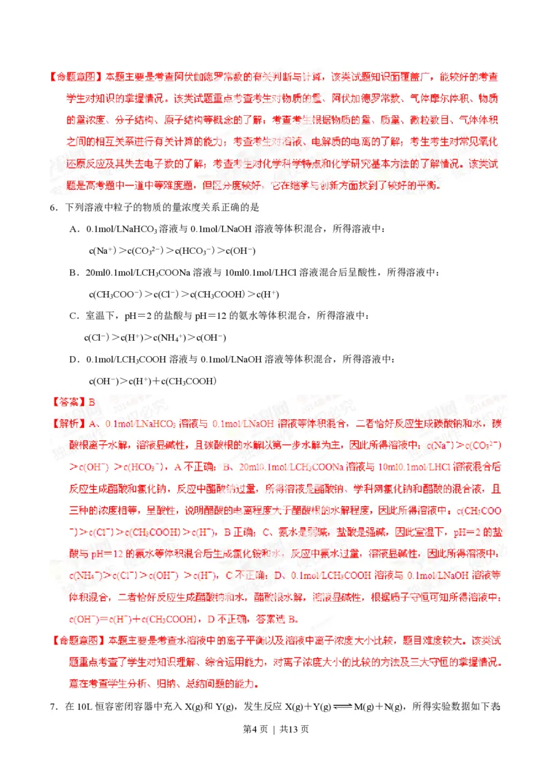 2014年高考化学试卷（四川）（解析卷）_历年高考真题合集_化学历年高考真题_新&middot;PDF版2008-2025&middot;高考化学真题_化学（按年份分类）2008-2025_2014&middot;高考化学真题