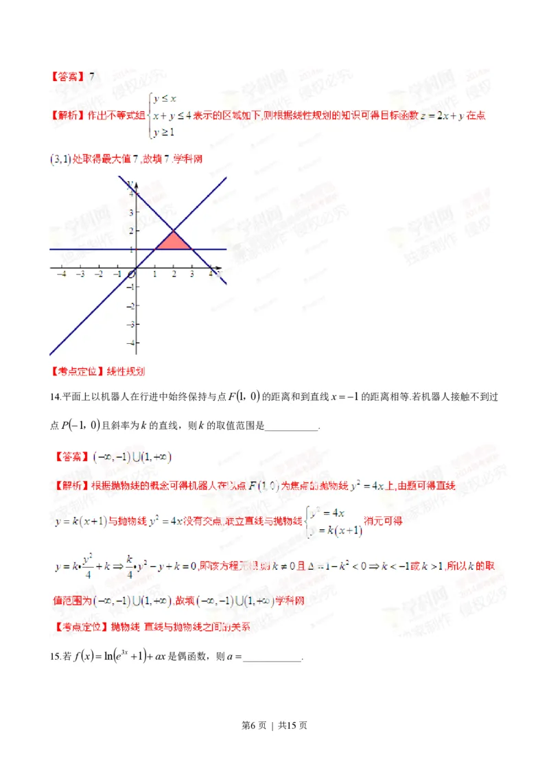 2014年高考数学试卷（文）（湖南）（解析卷）_历年高考真题合集_数学历年高考真题_新&middot;PDF版2008-2025&middot;高考数学真题_数学（按省份分类）2008-2025_2008-2025&middot;（湖南）数学高考真题