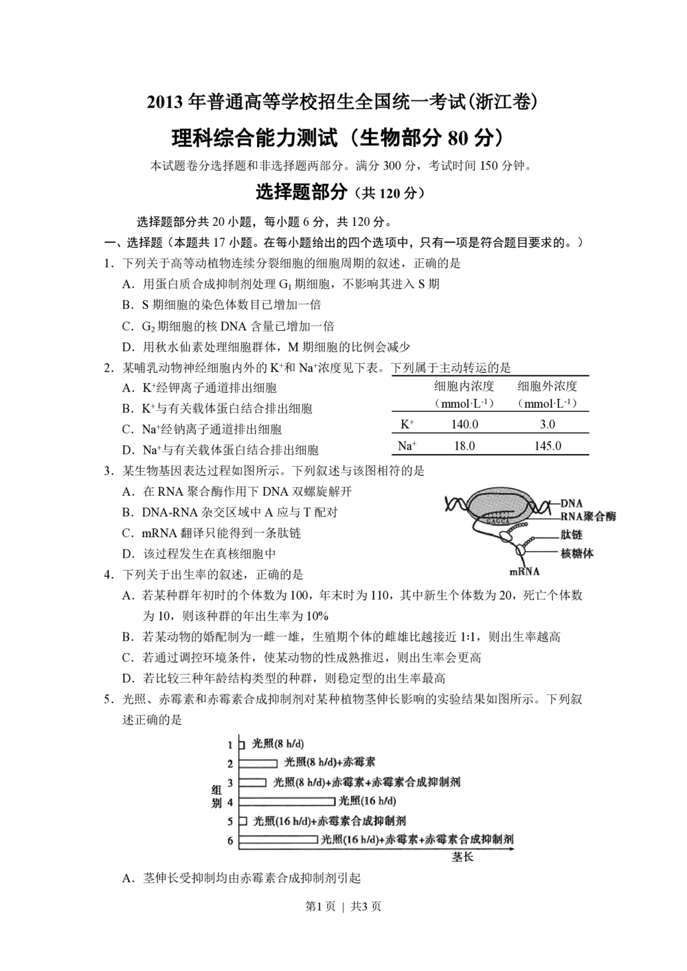 2013年高考生物试卷（浙江）（空白卷）_生物历年高考真题_新&middot;PDF版2008-2025&middot;高考生物真题_生物（按试卷类型分类）2008-2025_自主命题卷&middot;生物（2008-2025）_浙江自主命题&middot;生物（2008-2025）