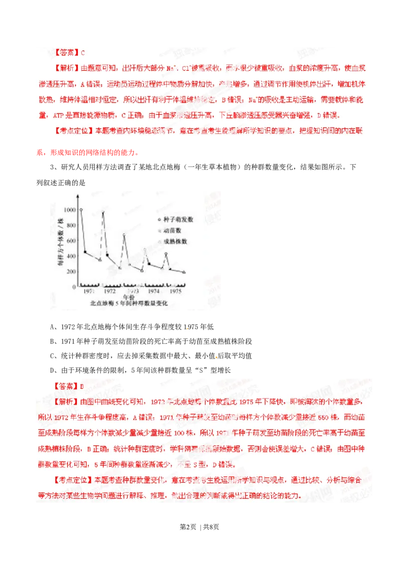 2014年高考生物试卷（福建）（解析卷）_生物历年高考真题_新&middot;Word版2008-2025&middot;高考生物真题_生物（按年份分类）2008-2025_2014&middot;高考生物真题