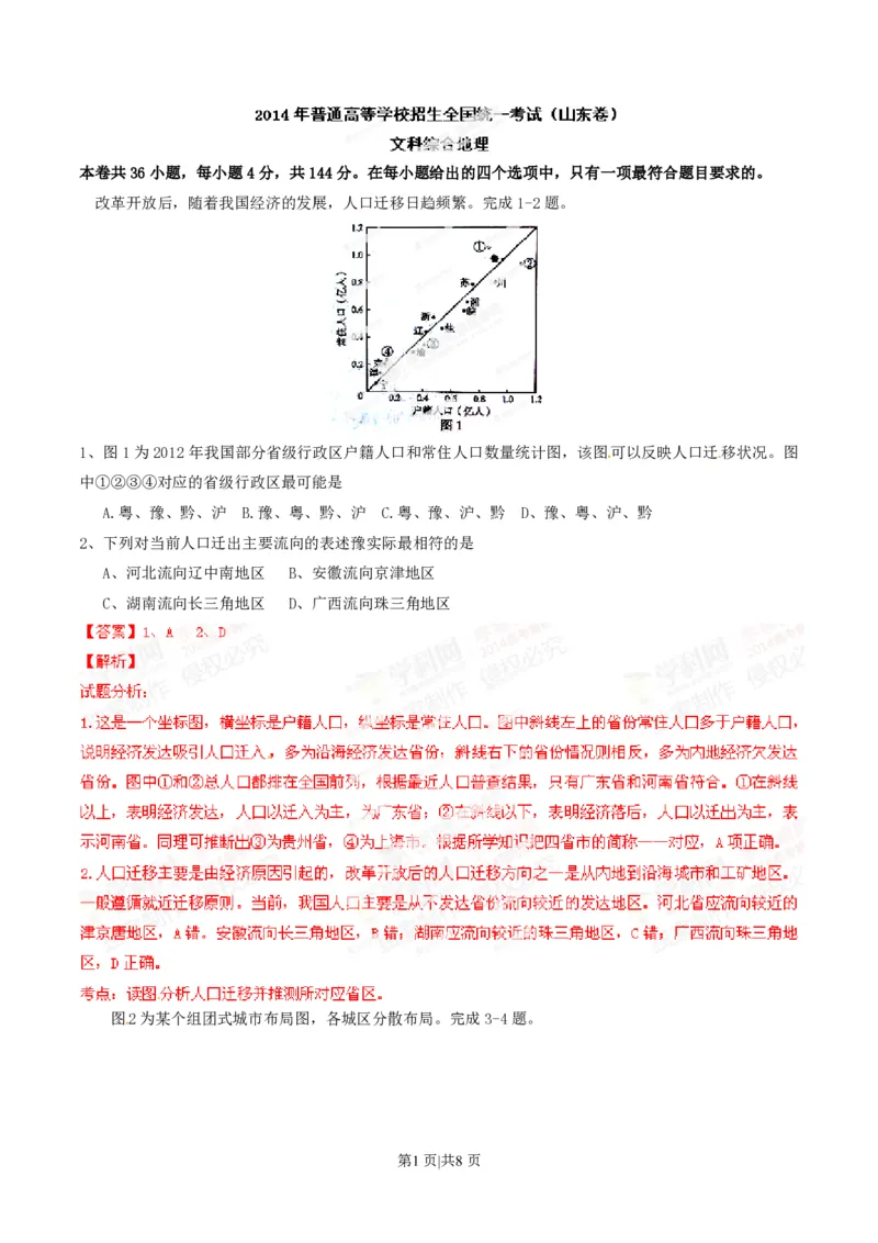 2014年高考地理试卷（山东）（解析卷）_地理历年高考真题_新&middot;PDF版2008-2025&middot;高考地理真题_地理（按省份分类）2008-2025_2008-2025&middot;（山东）地理高考真题
