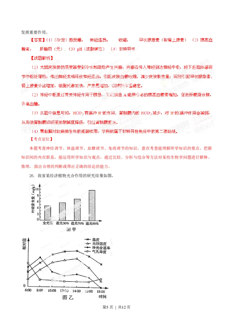 2014年高考生物试卷（山东）（解析卷）_生物历年高考真题_新&middot;PDF版2008-2025&middot;高考生物真题_生物（按省份分类）2008-2025_2008-2025&middot;（山东）生物高考真题