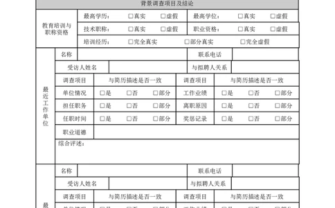 拟聘人资信及背景调查记录表_2025春招题库汇总_银行题库-1_银行全套上岸资料_500套面试话术_07面试常用表格