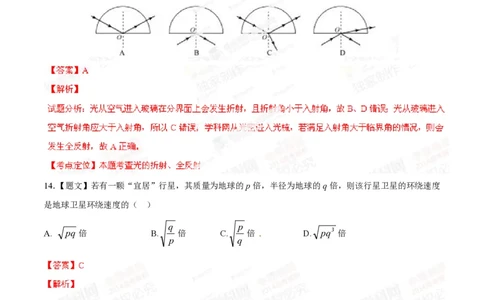 2014年高考物理试卷（福建）（解析卷）_物理历年高考真题_新&middot;PDF版2008-2025&middot;高考物理真题_物理（按试卷类型分类）2008-2025_自主命题卷&middot;物理（2008-2025）