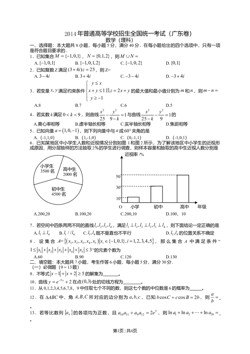 2014年高考数学试卷（理）（广东）（空白卷）_历年高考真题合集_数学历年高考真题_新&middot;Word版2008-2025&middot;高考数学真题_数学（按年份分类）2008-2025_2014&middot;高考数学真题