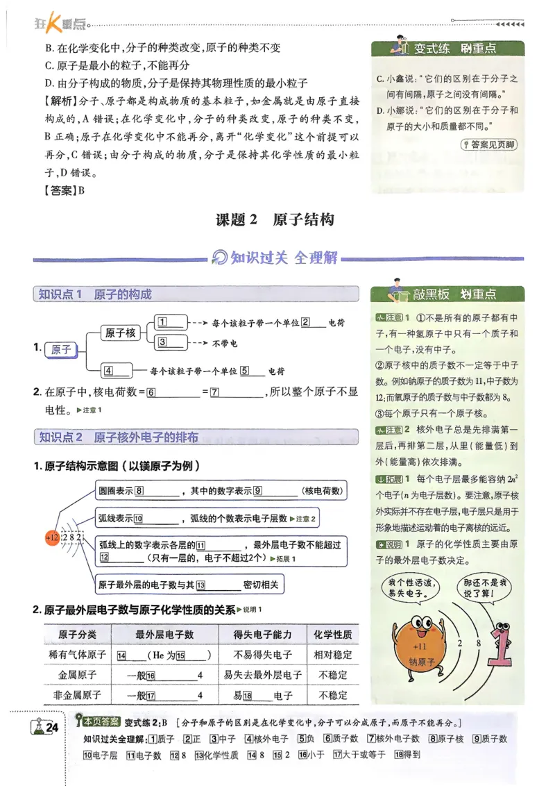 2026版初中必刷题化学9年级上册狂K重点