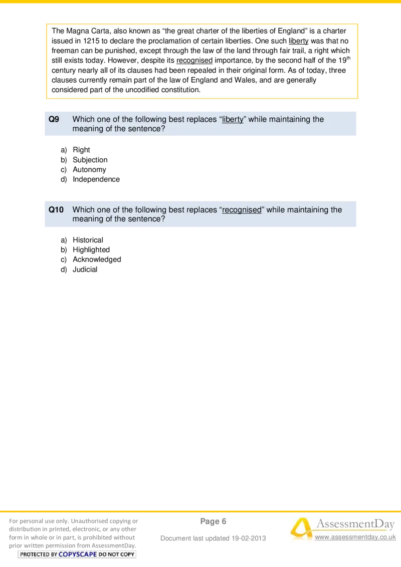 VerbalComprehensionTest6-Questions_2025春招题库汇总_八大题库-1_04八大汇总_信永中和_专业题综合知识-参考_英文题_VerbalReasoningTests