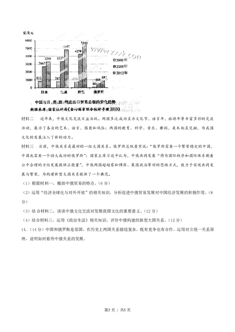 2014年高考政治试卷（重庆）（空白卷）_政治历年高考真题_新&middot;PDF版2008-2025&middot;高考政治真题_政治（按试卷类型分类）2008-2025_自主命题卷&middot;政治（2008-2025）