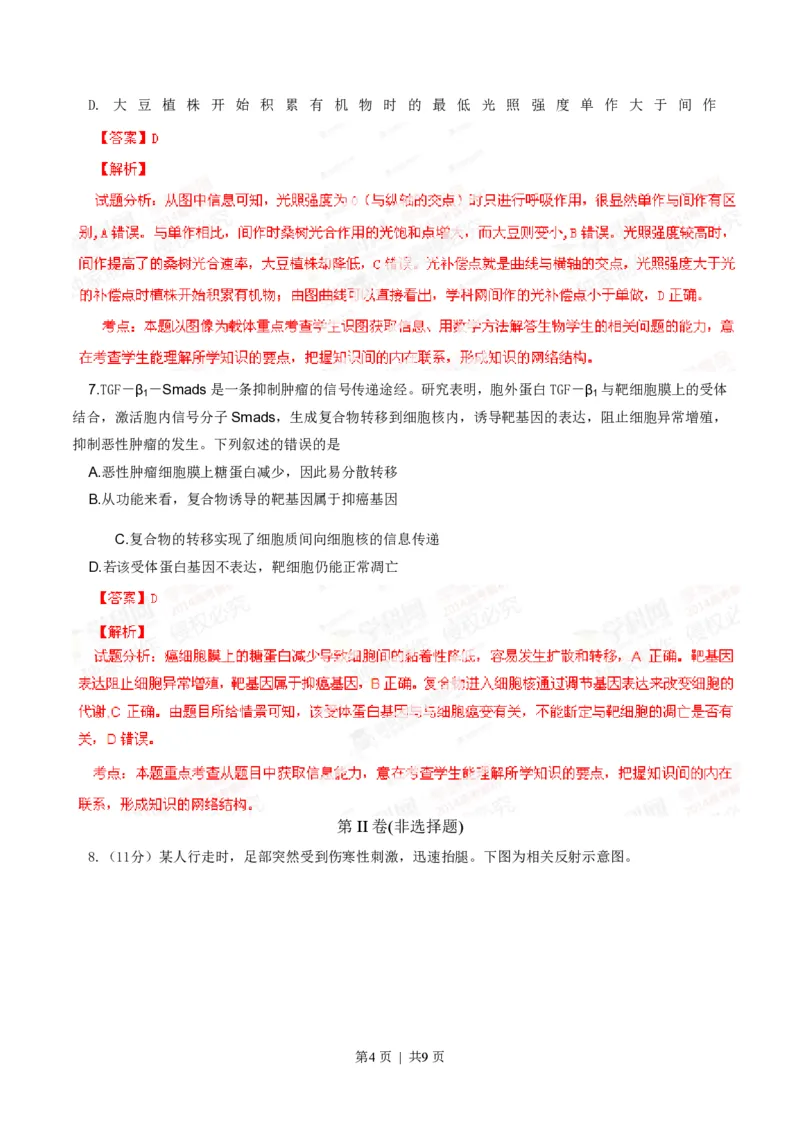 2014年高考生物试卷（四川）（解析卷）_生物历年高考真题_新&middot;PDF版2008-2025&middot;高考生物真题_生物（按省份分类）2008-2025_2008-2024&middot;（四川）生物高考真题