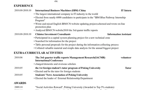 懂职帝英文简历模板推荐06_2025春招题库汇总_快消题库-2_2023快消合集(17家持续更新中）_全球500强快消公司_简历_懂职帝英文简历