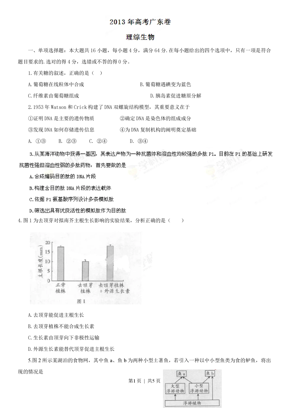 2013年高考生物试卷（广东）（空白卷）_生物历年高考真题_新&middot;PDF版2008-2025&middot;高考生物真题_生物（按年份分类）2008-2025_2013&middot;高考生物真题