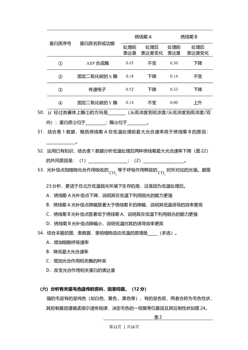 2015年高考生物试卷（上海）（空白卷）_生物历年高考真题_新&middot;Word版2008-2025&middot;高考生物真题_生物（按年份分类）2008-2025_2015&middot;高考生物真题