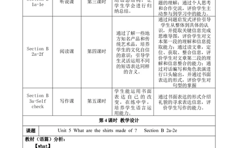 SectionB(2a-2e)大单元教学+课时设计Unit5Whataretheshirtsmadeof_初中英语新版_最新人教版英语九年级全册_新更新初中英语9全_01课件+教案