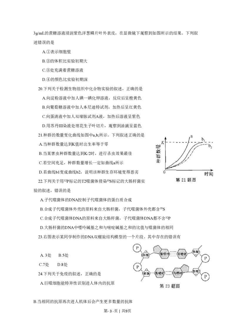2015年高考生物试卷（浙江）10月（空白卷）_生物历年高考真题_新&middot;PDF版2008-2025&middot;高考生物真题_生物（按年份分类）2008-2025_2015&middot;高考生物真题