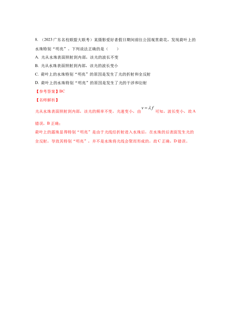 模型73光学+实际模型（解析版）_2025高中物理模型方法技巧高三复习专题练习讲义_高考物理模型最新模拟题专项训练