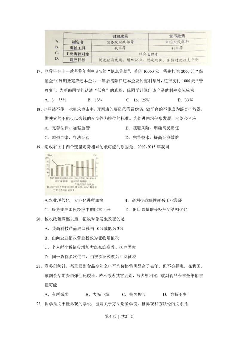 2016年高考政治试卷（上海）（空白卷）_政治历年高考真题_新&middot;PDF版2008-2025&middot;高考政治真题_政治（按年份分类）2008-2025_2016&middot;政治高考真题