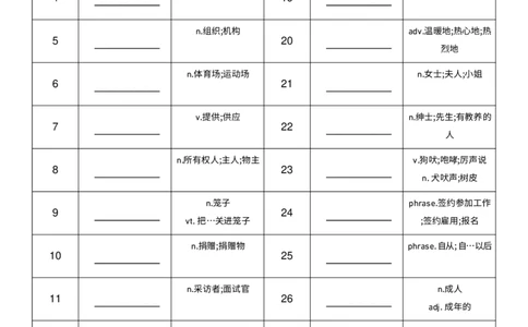 2026春人教版英语八下Unit8中译英_初中英语新版_最新人教版英语八年级下册_2026春新人教版八下（更新中）_04单词背诵默写8个表（全）