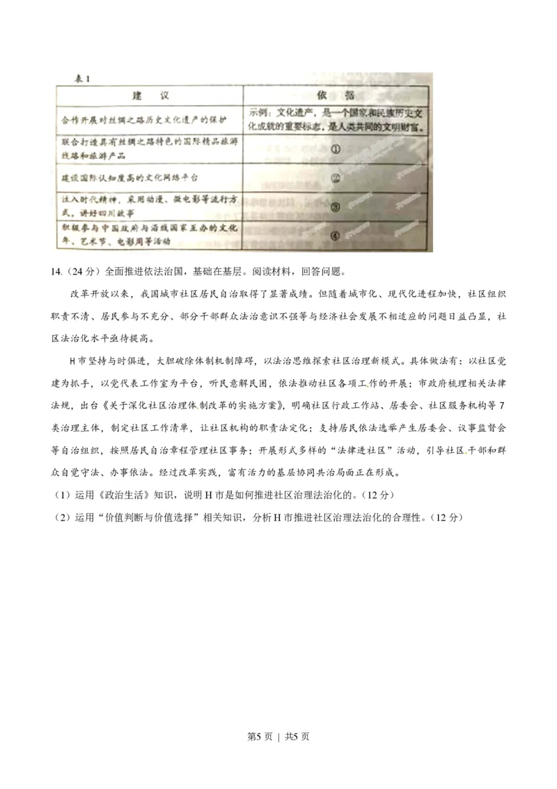 2015年高考政治试卷（四川）（空白卷）_政治历年高考真题_新&middot;PDF版2008-2025&middot;高考政治真题_政治（按年份分类）2008-2025_2015&middot;政治高考真题