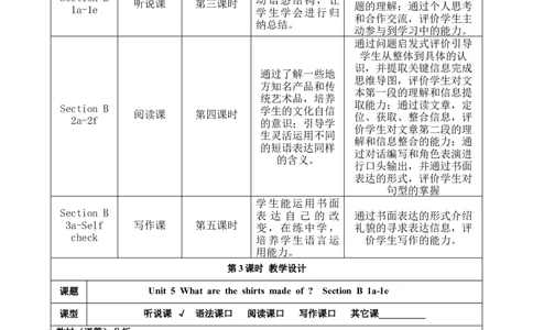 SectionB1a-1e大单元教学+课时设计Unit5Whataretheshirtsmadeof_初中英语新版_最新人教版英语九年级全册_新更新初中英语9全_01课件+教案