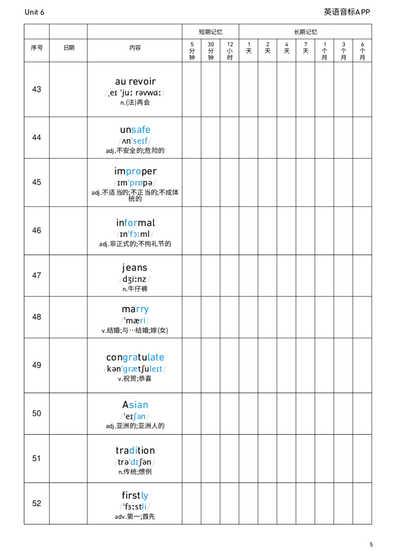 2026春人教版英语八下Unit6艾宾浩斯记忆_初中英语新版_最新人教版英语八年级下册_2026春新人教版八下（更新中）_04单词背诵默写8个表（全）