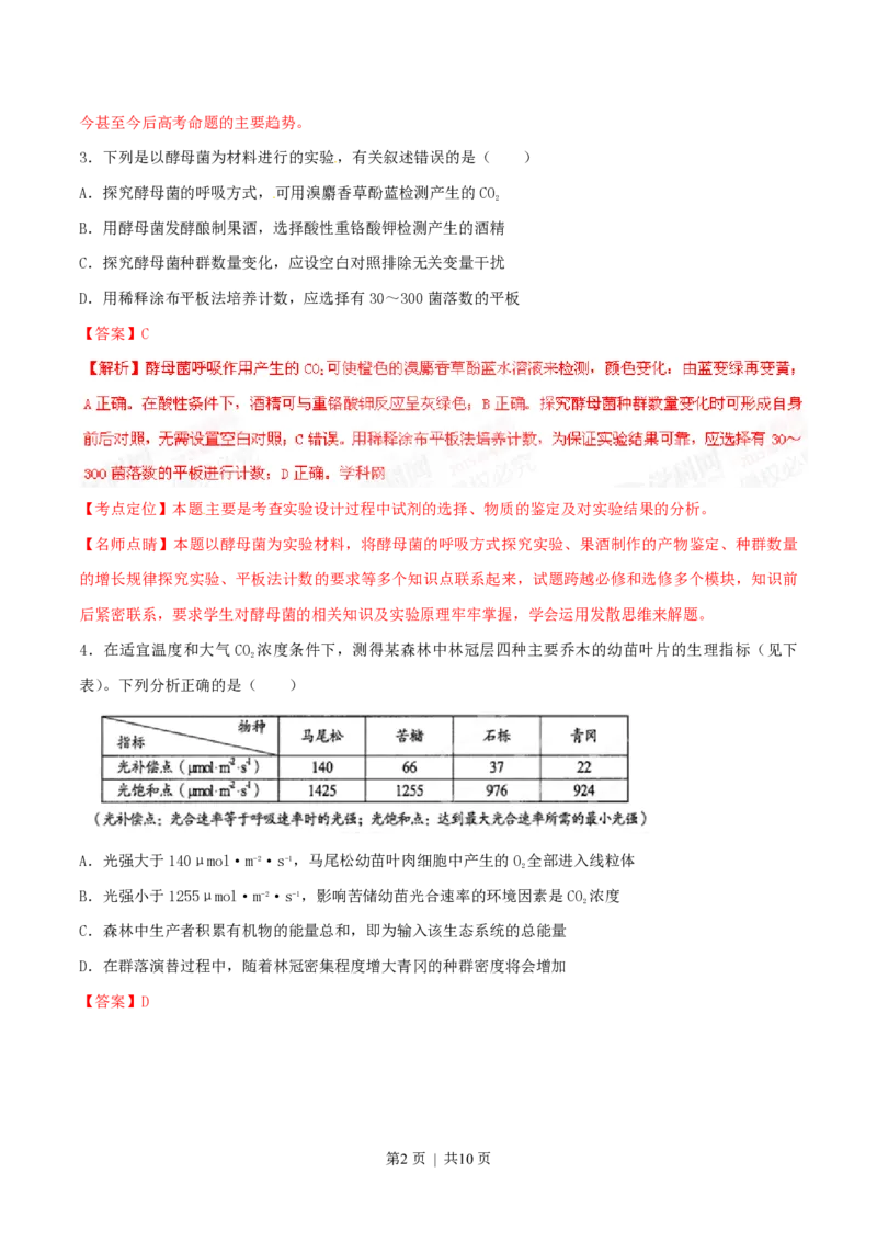 2015年高考生物试卷（四川）（解析卷）_生物历年高考真题_新&middot;PDF版2008-2025&middot;高考生物真题_生物（按年份分类）2008-2025_2015&middot;高考生物真题