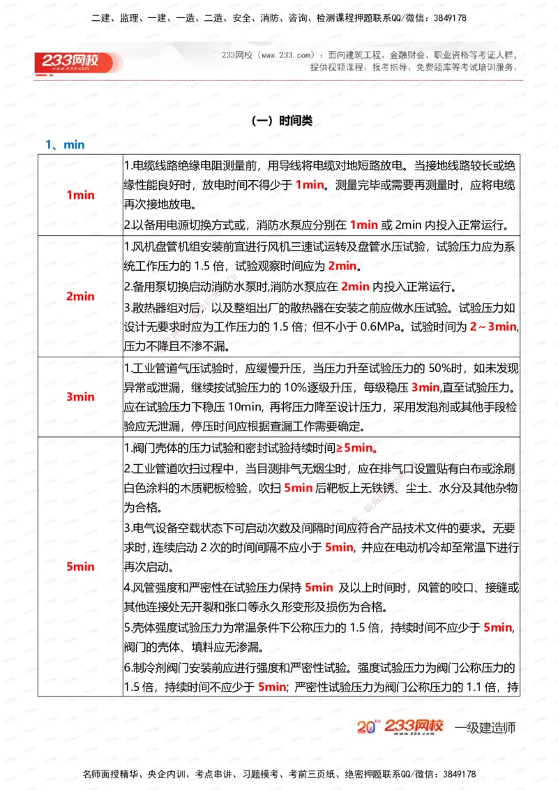 233-机电-时间_数字考点汇总（124个）_2026年一级建造师_2026年一建机电_2025年一建机电SVIP_01-精华文档✿电子教材✿历年真题_58-机电《时间数字考点汇总+百日通关》233