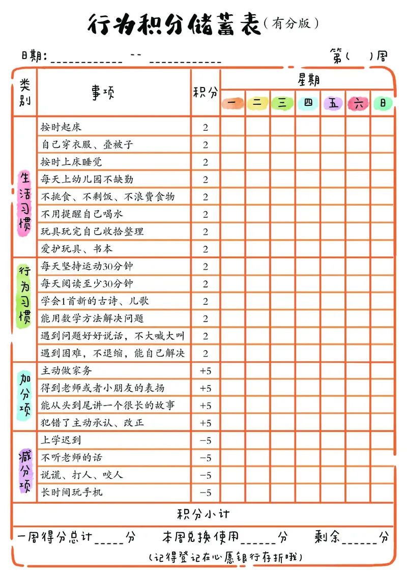 1_我的家庭积分本(2)_幼小衔接语文