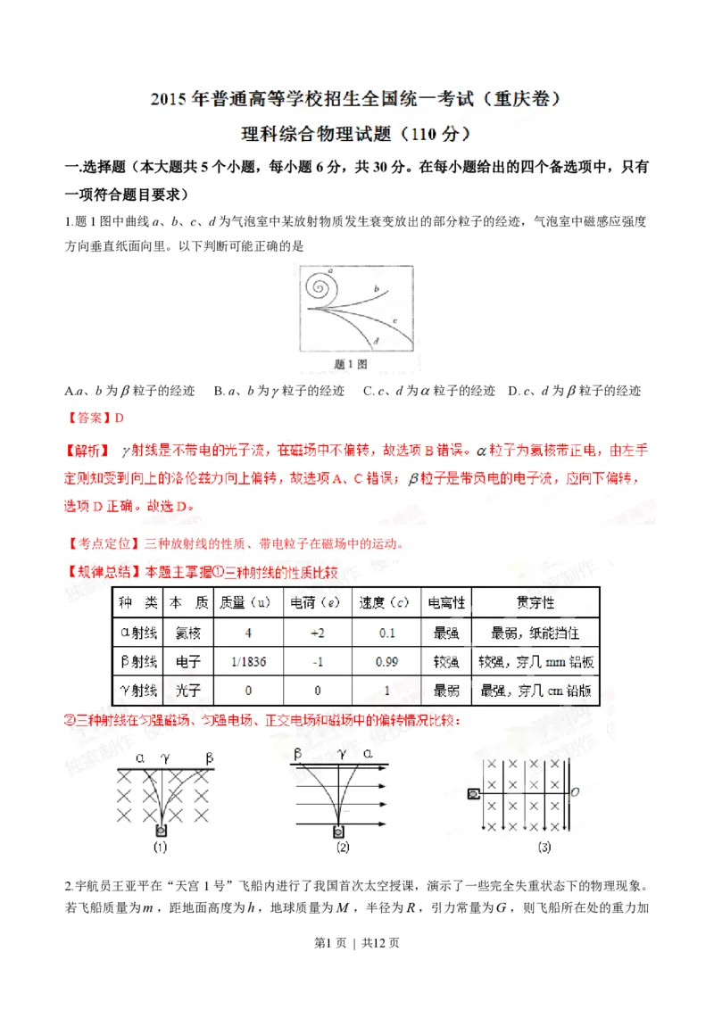 2015年高考物理试卷（重庆）（解析卷）_物理历年高考真题_新&middot;PDF版2008-2025&middot;高考物理真题_物理（按试卷类型分类）2008-2025_自主命题卷&middot;物理（2008-2025）