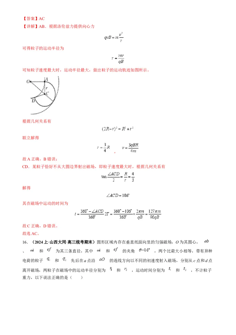 专题12磁偏转模型中的关键几何条件（解析版）_2025高中物理模型方法技巧高三复习专题练习讲义_高考物理热点模型