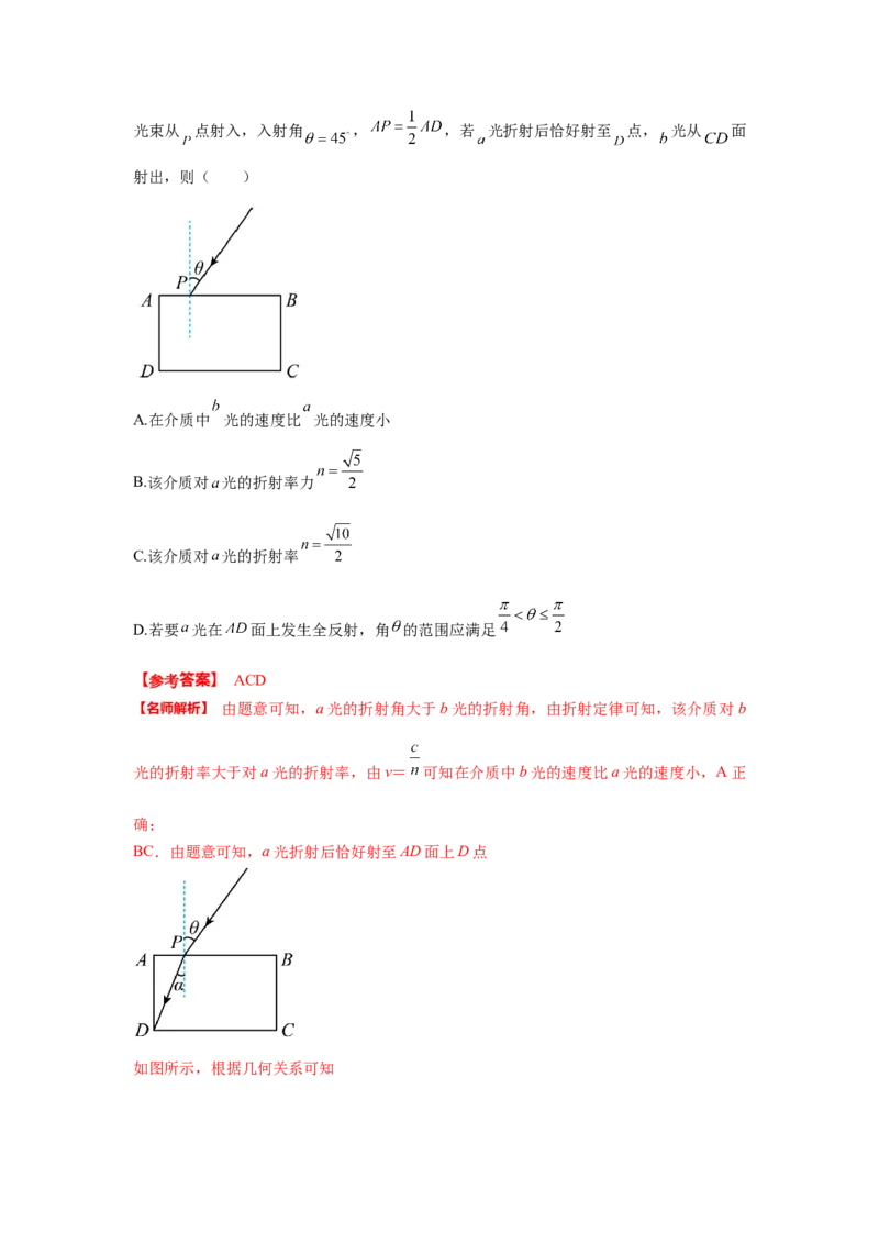 模型69光学+方玻璃砖模型（解析版）。_2025高中物理模型方法技巧高三复习专题练习讲义_高考物理模型最新模拟题专项训练