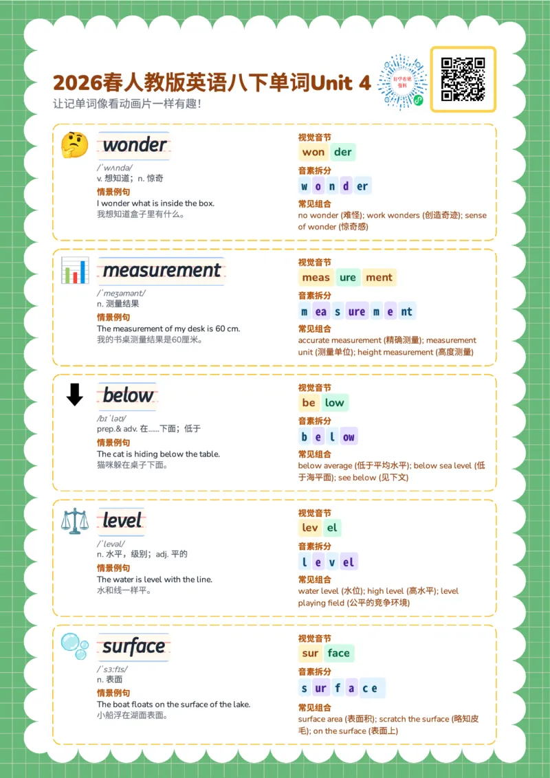 2026春人教版英语八下单词Unit4_初中英语新版_最新人教版英语八年级下册_2026春新人教版八下（更新中）_04单词领读