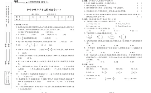 《小升初总复习冲刺100分&middot;升华名卷》数学_2024年人教版小学数学一二三四五六年级上册下册期中期末试a0747_小学全科《同步练习+精品试卷》打包下载（1-6年级单元月考期中期末试卷）