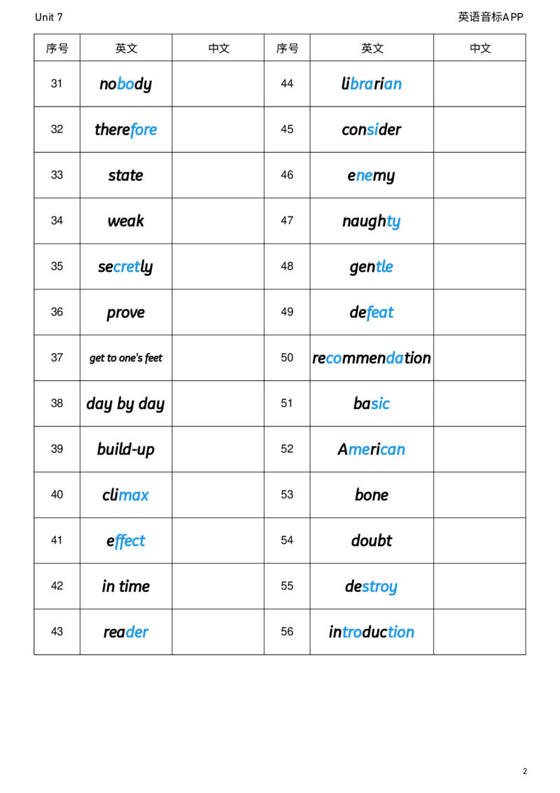 2026春人教版英语八下Unit7英译中_初中英语新版_最新人教版英语八年级下册_2026春新人教版八下（更新中）_04单词背诵默写8个表（全）