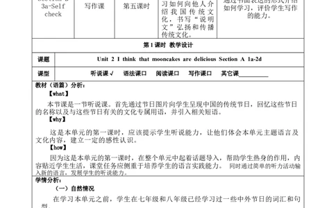 SectionA1a-2d大单元教学+课时设计Unit2Ithinkthatmooncakesaredelicious!_初中英语新版_最新人教版英语九年级全册_新更新初中英语9全_01课件+教案