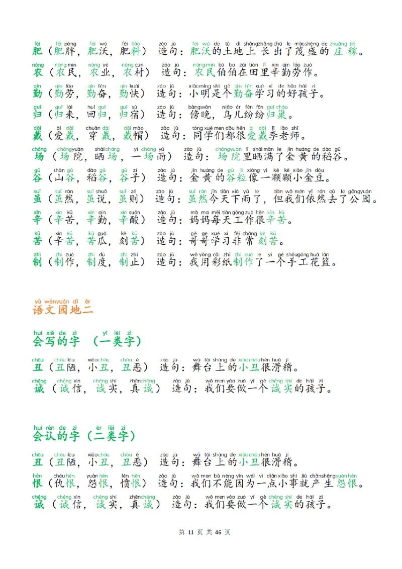 25新二上语文生字组词造句（一二类字）每日晨读必备46页_25秋《生字+组词+字帖》语文1-6年级