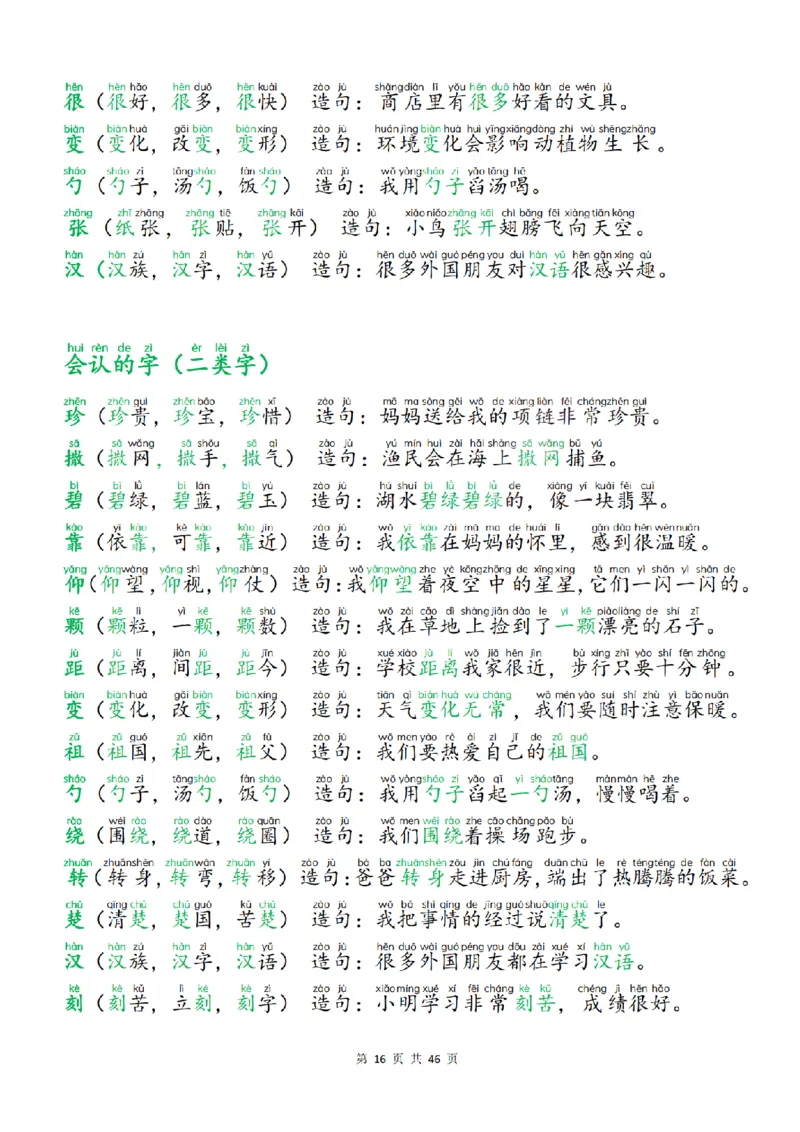 25新二上语文生字组词造句（一二类字）每日晨读必备46页_25秋《生字+组词+字帖》语文1-6年级