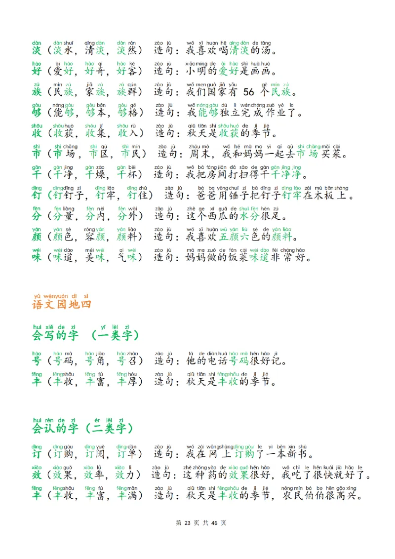 25新二上语文生字组词造句（一二类字）每日晨读必备46页_25秋《生字+组词+字帖》语文1-6年级